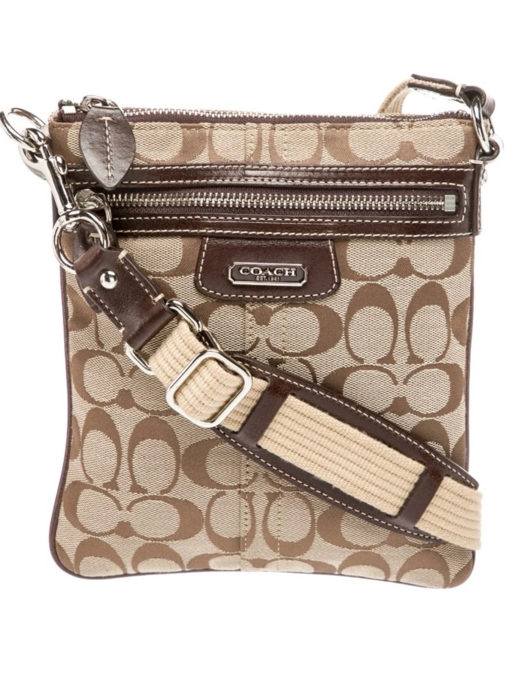 Coach Signature Canvas Crossbody Bag in Brown and Tan